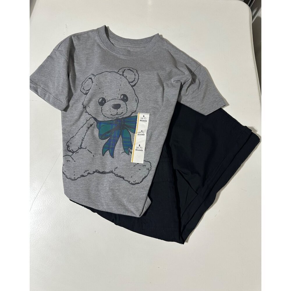 Cat & Jack Girls Relaxed Fit Tee 6/7 & Art Class Wide Leg Cargo Pant 6/7 NWT
